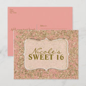 Pink & Gold Glitter Party Aangepaste Uitnodiging Briefkaart (Voorkant / Achterkant)