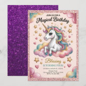 Pink & Gold Glitter Party Kaart (Voorkant / Achterkant)