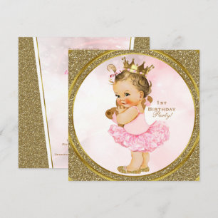 Pink Gold Glitter Princess Baby Girl Party Kaart
