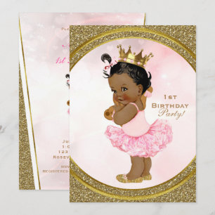 Pink Gold Glitter Princess  Baby Girl Party Kaart