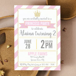 Pink Gold Glitter Princess Birthday Invitation Kaart