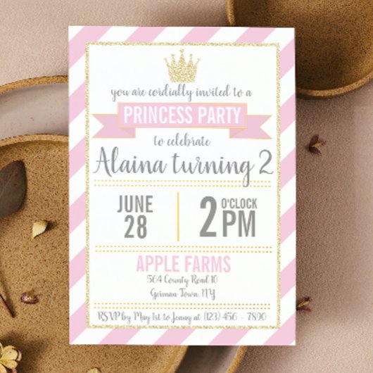 Pink Gold Glitter Princess Birthday Invitation Kaart
