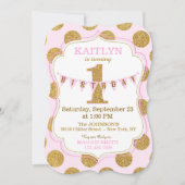 Pink Gold Glitter Sparkle First Birthday Invite Kaart (Voorkant)