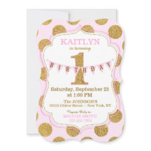 Pink Gold Glitter Sparkle First Birthday Invite