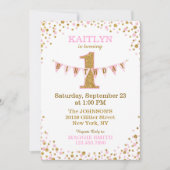 Pink Gold Glitter Sparkle First Birthday Invite Kaart (Voorkant)