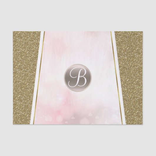 Pink Gold Glitter Sparkle Glam Monogram Initiaal Tissuepapier (Voorkant)
