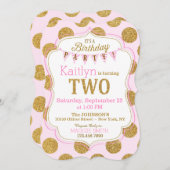 Pink Gold Glitter Sparkle Second Birthday Invite Kaart (Voorkant / Achterkant)
