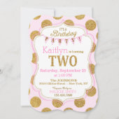Pink Gold Glitter Sparkle Second Birthday Invite Kaart (Voorkant)