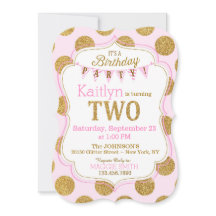 Pink Gold Glitter Sparkle Second Birthday Invite