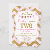 Pink Gold Glitter Sparkle Second Birthday Invite Kaart (Voorkant)