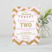 Pink Gold Glitter Sparkle Second Birthday Invite Kaart (Staand voorkant)