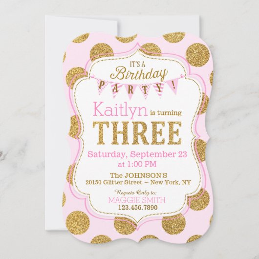 Pink Gold Glitter Sparkle Uitnodiging voor de derd (Voorkant)