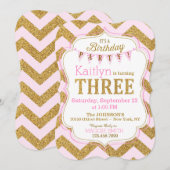 Pink Gold Glitter Sparkle Uitnodiging voor de derd (Voorkant / Achterkant)