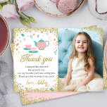 Pink Gold Glitter Tea Party Girls Birthday Foto Bedankkaart<br><div class="desc">Roze Gold Glitter Tea Party Girls Birthday Foto bedankt!</div>