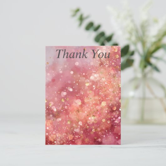 Pink & Gold Glitter Thank You Card Briefkaart (Staand voorkant)