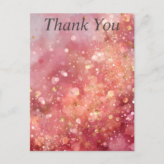 Pink & Gold Glitter Thank You Card Briefkaart (Voorkant)