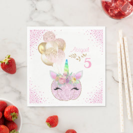 Pink Gold Glitter Unicorn Pumpkin Girls Birthday Servet