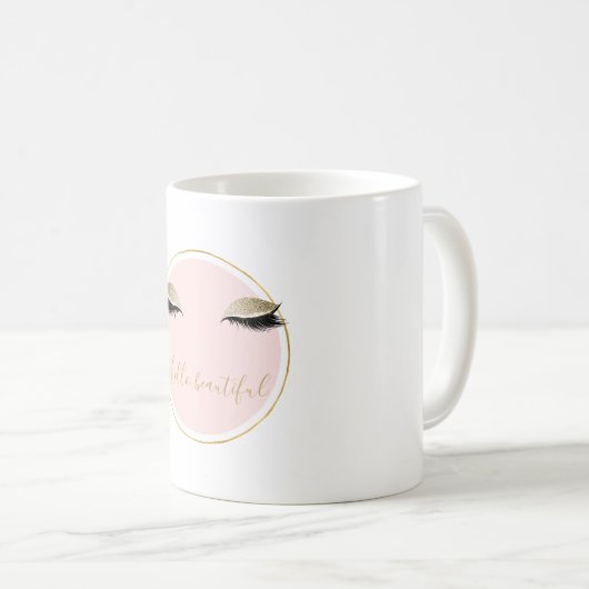 Pink Gold Glitzy Black Eyelashes Koffiemok (Voorkant rechts)