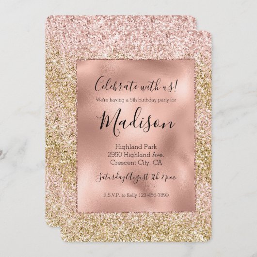 Pink Gold Glitzy Girly Glitter Ombre Kaart (Voorkant / Achterkant)
