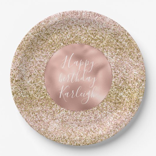 Pink Gold Glitzy Girly Glitter Ombre Papieren Bordje (Voorkant)