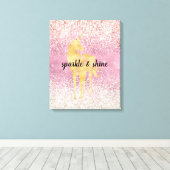 Pink Gold Glitzy Glitter Eenhoorn Canvas Afdruk (Insitu (Houten vloer))