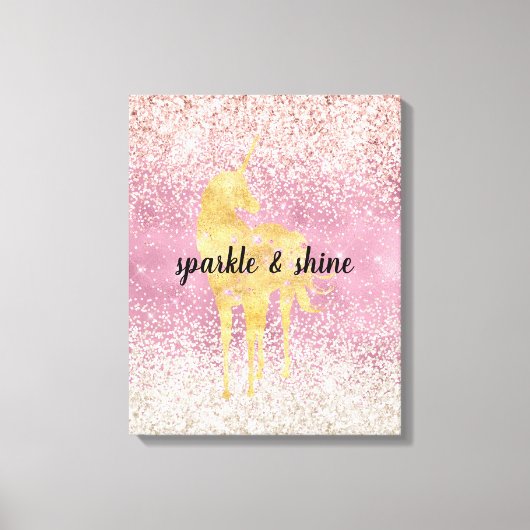 Pink Gold Glitzy Glitter Eenhoorn Canvas Afdruk (Voorkant)