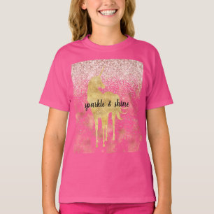 Pink Gold Glitzy Glitter Eenhoorn T-shirt