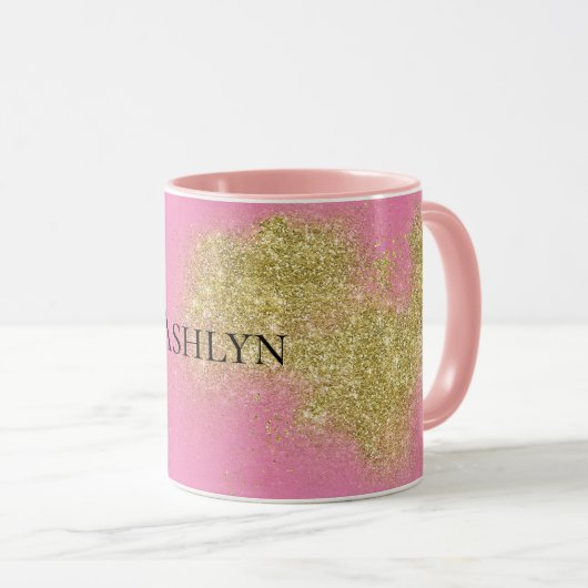 Pink Gold Glitzy Glitter Mok (Voorkant rechts)