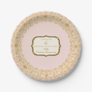 Pink Gold Golden 50th Wedding Jubileum Party Papieren Bordje