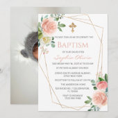 Pink Gold Greenery Eucalyptus Girl Baptisme Invita Kaart (Voorkant / Achterkant)