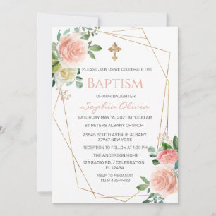 Pink Gold Greenery Eucalyptus Girl Baptisme Invita Kaart