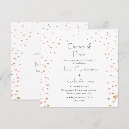 Pink Gold Heart Cascading Verandering van Plannen Kaart (Voorkant / Achterkant)
