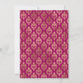 Pink & Gold Heart Damask Valentine's Dinner Party Kaart (Achterkant)