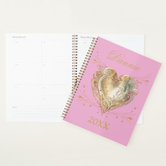Pink & Gold Heart Elegant Custom  Planner (Display)