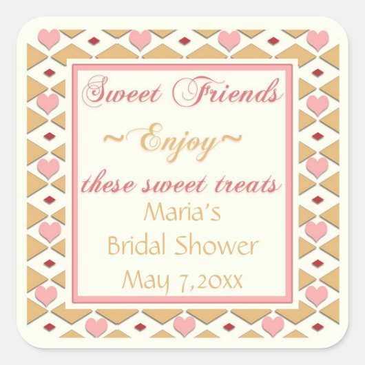 Pink Gold Hearts Diamonds Snoep Buffet Stickers (Voorkant)