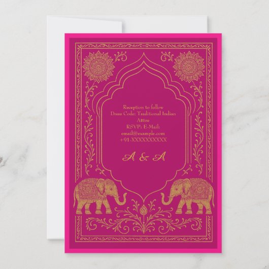 pink gold hindu mandala elephant arch wedding kaart (Achterkant)