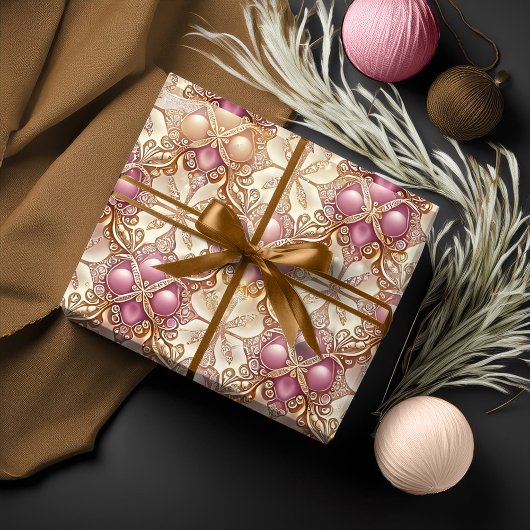 Pink Gold Kerstpatroon#4 ID1009 Cadeaupapier
