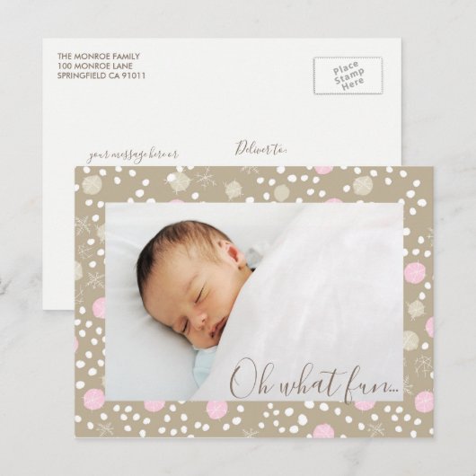 Pink & Gold kerstretro Pattern Foto Briefkaart (Voorkant / Achterkant)