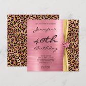 Pink Gold Leopard Folie Gem Ribbon 40th Birthday Kaart (Voorkant / Achterkant)