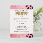 Pink Gold Leopard Gold Glitter Party Kaart (Staand voorkant)