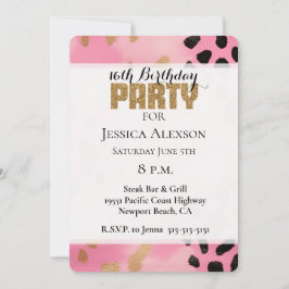 Pink Gold Leopard Gold Glitter Party Kaart