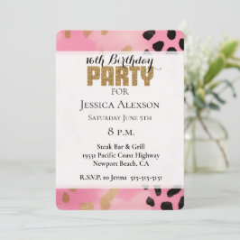 Pink Gold Leopard Gold Glitter Party Kaart