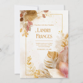 Pink Gold Line Monstera Leaf Botanical Wedding Kaart