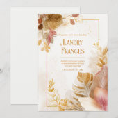 Pink Gold Line Monstera Leaf Botanical Wedding Kaart (Voorkant / Achterkant)