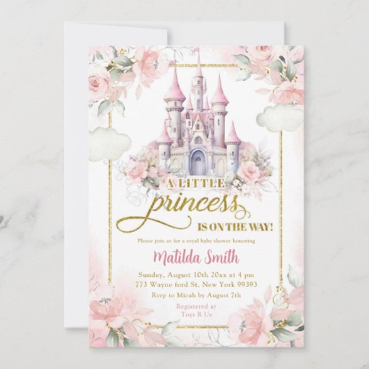 Pink Gold Little Princess Royal Castle Baby shower Kaart (Voorkant)
