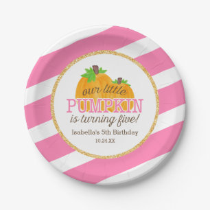 Pink Gold Little Pumpkin Girl 5e verjaardag Papieren Bordje