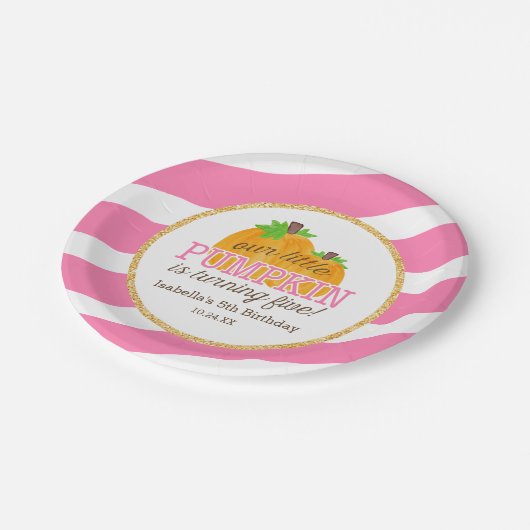 Pink Gold Little Pumpkin Girl 5e verjaardag Papieren Bordje (Gekanteld)