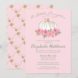 Pink Gold Little Pumpkin Girl Baby shower Kaart