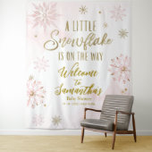 Pink Gold Little Snowflake Baby shower Achtergrond Wandkleed (In situ)