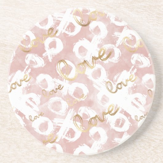 Pink Gold Love XO Zandsteen Onderzetter (Voorkant)